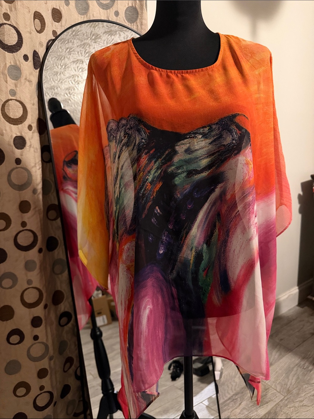 Jade Orange & Pink Abstract Chiffon Tunic